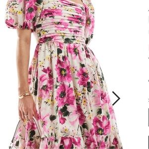 Abercrombie and Fitch Floral Puff Sleeve Midi Dress
